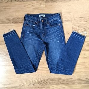 Madewell 9" High Riser Skinny Jean Raw Distressed Hem Dark Wash Sz 25